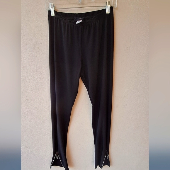 Sea & anchor Black Silky Elastic Waist Pant with Blink Zipper Detail on Hem M - Picture 1 of 7
